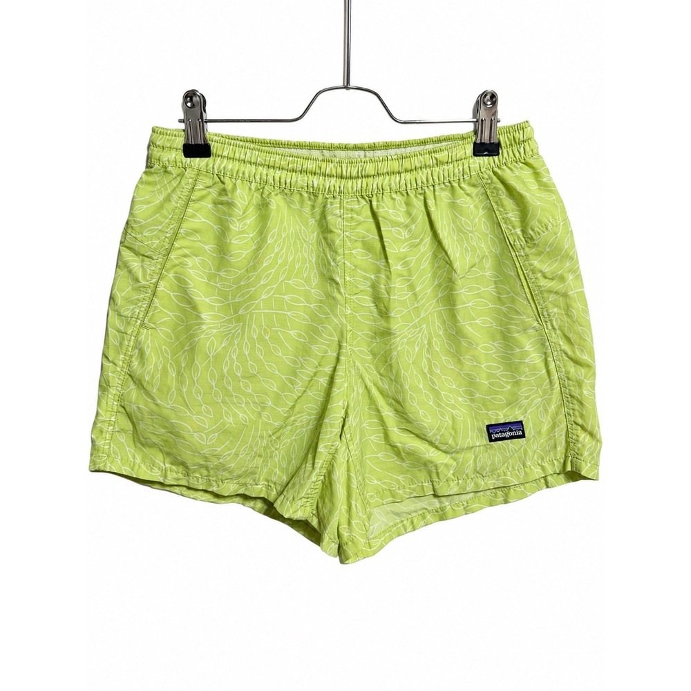 Patagonia Baggies Shorts Womens XS Lime Green White Leaf Print Nylon